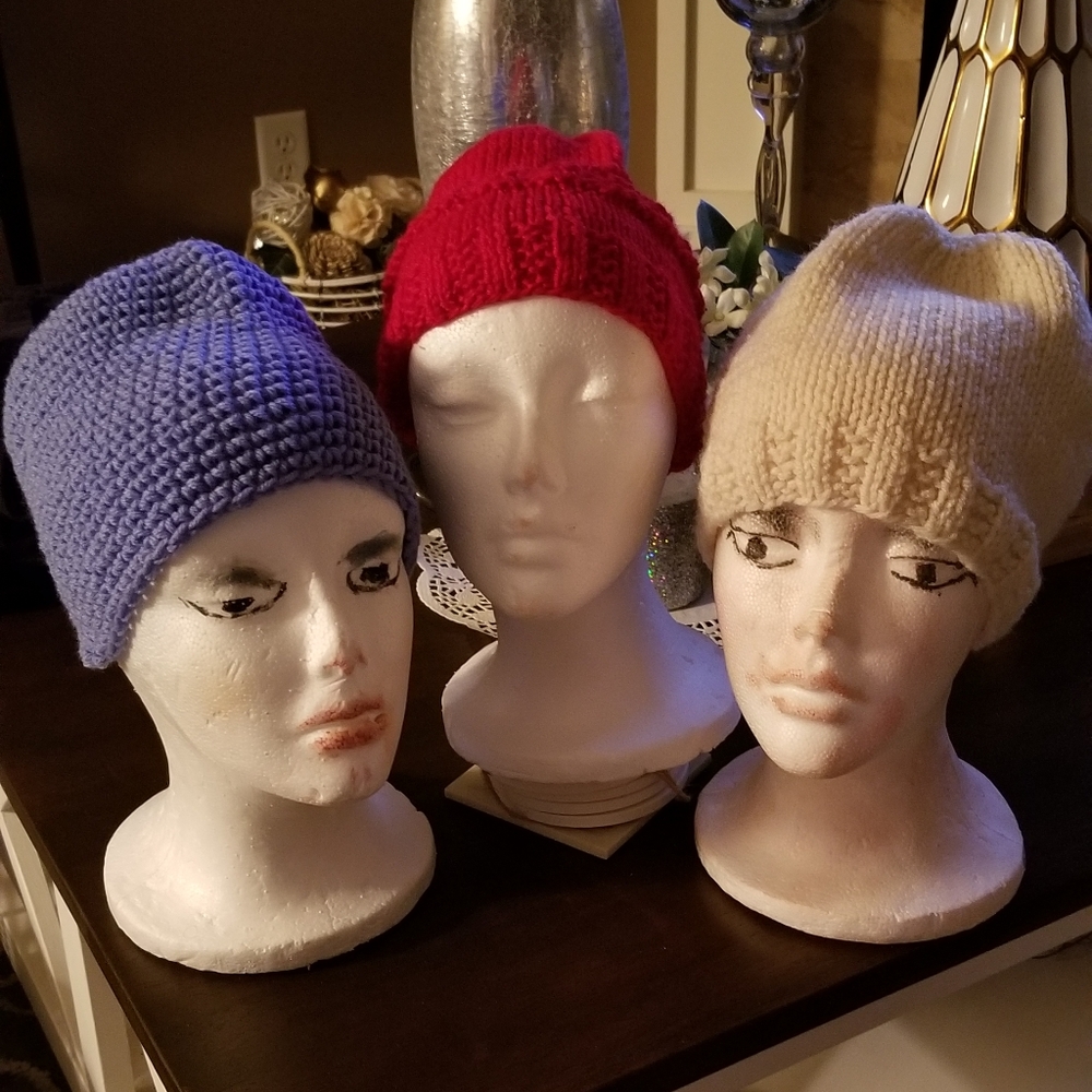 Lot of 3 Handknitted Winter Beanies Hats
